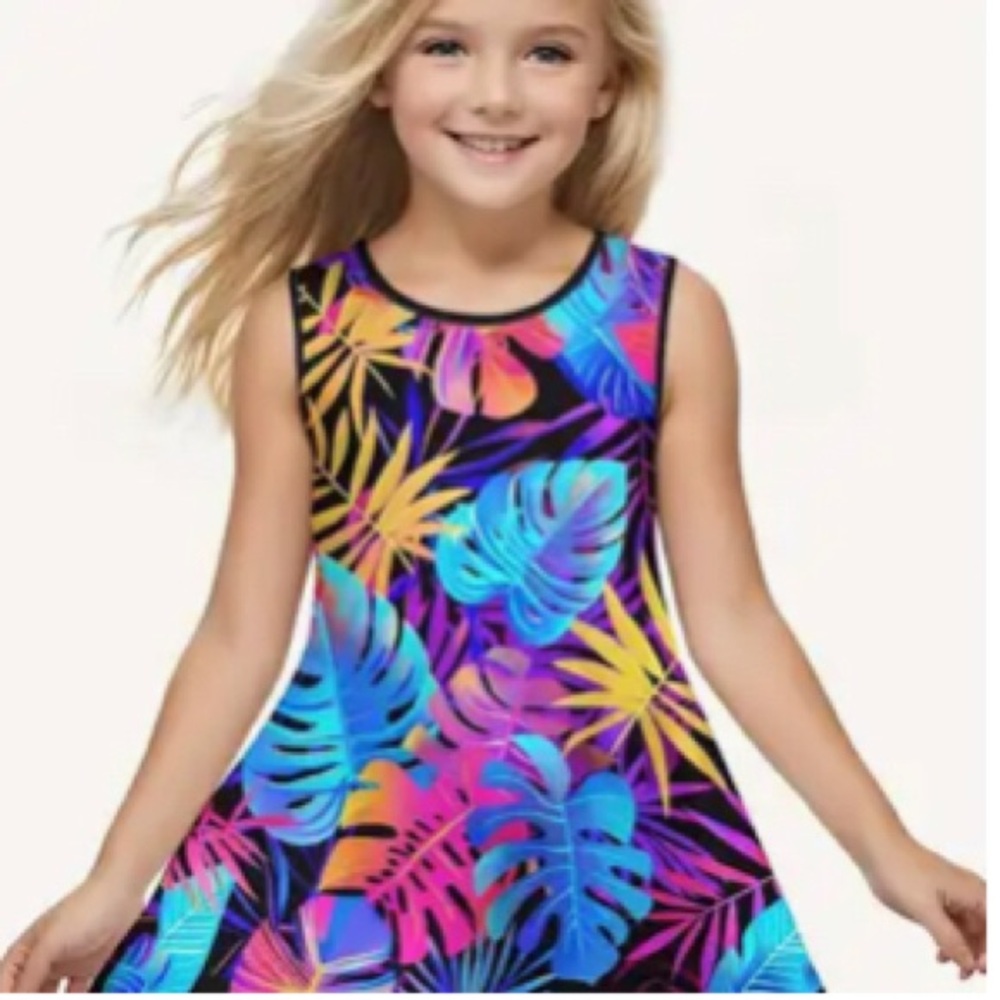 Tropical Floral Sleeveless Girls Slip Casual Dress (4-5yr)